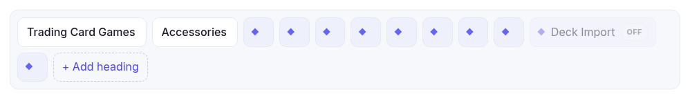The menu bar: named headings, then a row of small diamond chips